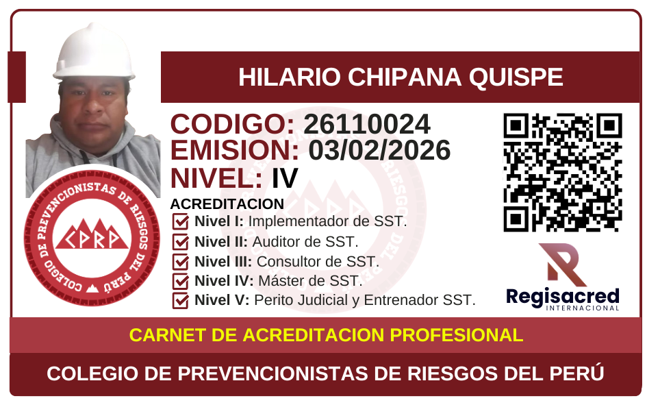 Carnet Colegio de Prevencionistas de Riesgos del Perú