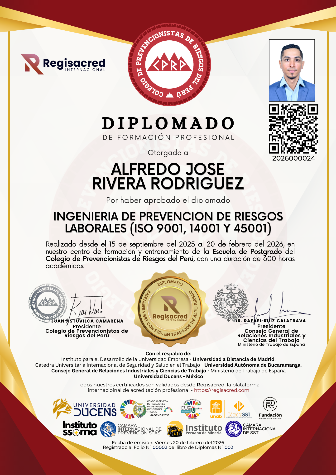 Diploma Colegio de Prevencionistas de Riesgos del Perú